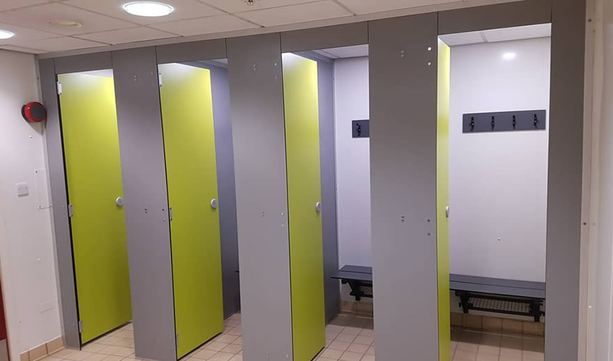 Gym changing cubicle designed and installed by Skobex Washrooms